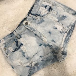 Forever 21 Tie Dye Distressed Denim Shorts